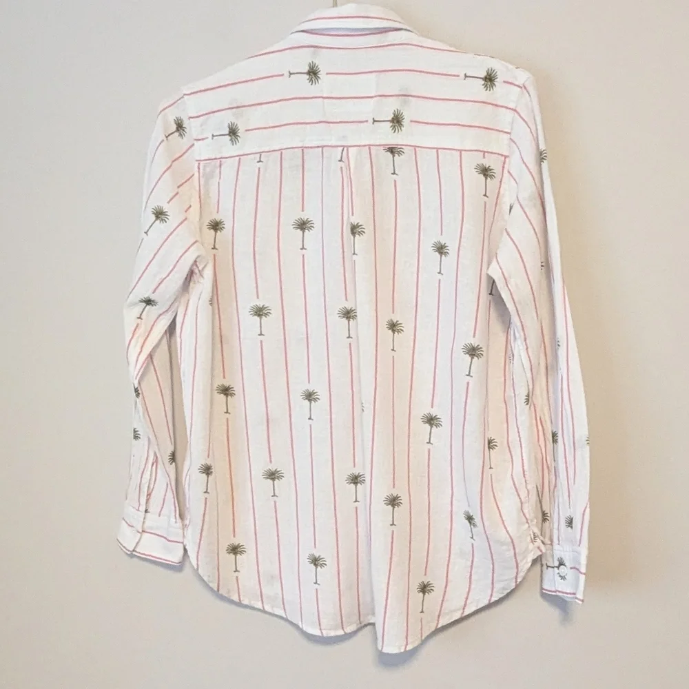 Rails Charli L/S Button Down Linen Shirt In Pink Palm Tree Stripe Size Small EUC - Picture 9 of 10